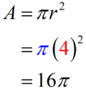 Area is equal to 16 pi