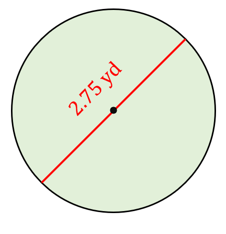 a circle with a diameter of 2.75 yards