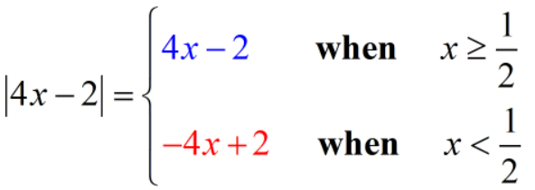 4x-2 for x>=1/2 and -4x+2 for x<1/2