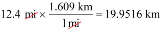 12.4 miles is equal to 19.9516 kilometers