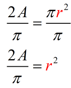 (2A)/pi=r^2