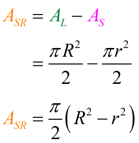 A = (pi/2) (R^2 - r^2)