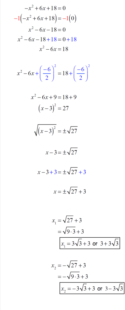 x sub 1 = 3 square root of 3 plus 3 and x sub 2 = negative 3 square root of 3 plus 3
