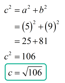 c = sqrt(106)