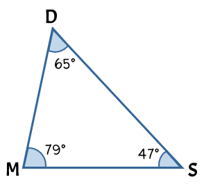 triangle with angle measures of 79, 65, and 47 degrees.