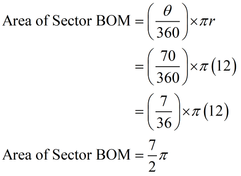 area of sector BOM equals 7/2 times pi