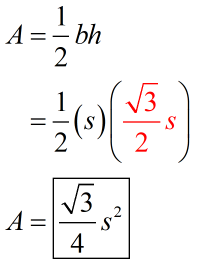 A =  sqrt(3)/4 times s^2