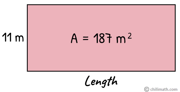 a rectangle with a given area of 187 meter squared and a width of 11 meters