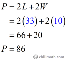 P=2(33)+2(10)=86