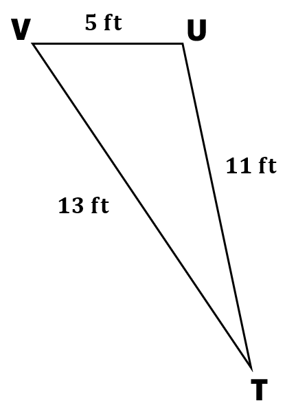 triangle VUT has sides 5 feet, 13 feet, and 11 feet