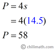 P=4(14.5)=58
