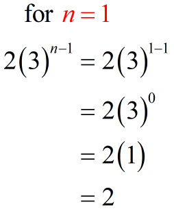 for n=1, the first term is 2