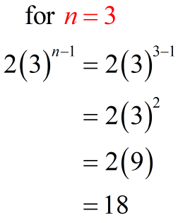 for n=3, the third term is 18