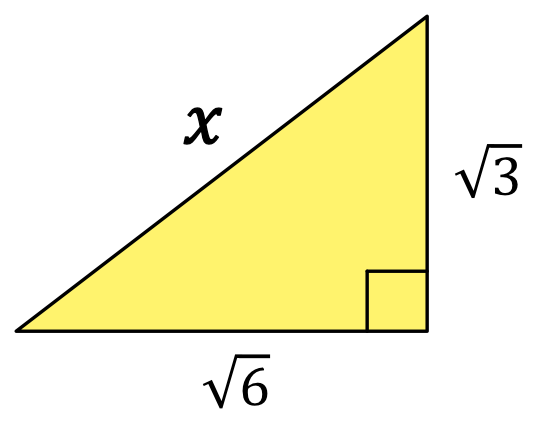 right triangle with legs square root 3 and square root 6