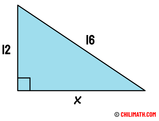 the leg of a right triangle is 12 and the hypotenuse is 16
