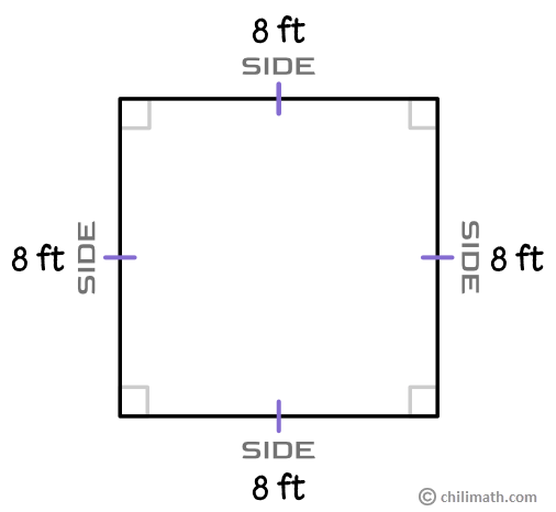 square with each side measuring 8 feet