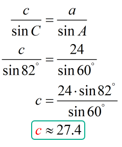 side c is approximately equal to 27.4