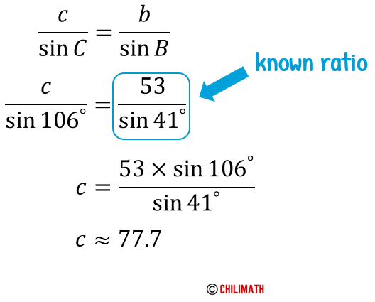 side c is approximately equal to 77.7
