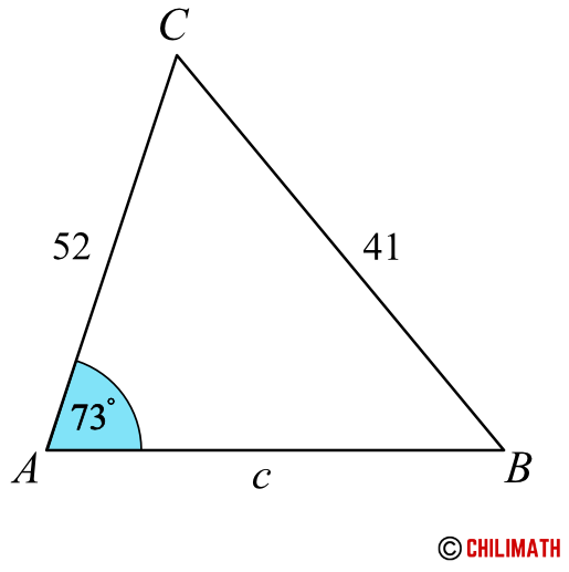 in triangle ABC, angle A is 73 degrees, side a is 41 and side b is 52