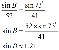 sine of angle B is approximately equal to 1.21