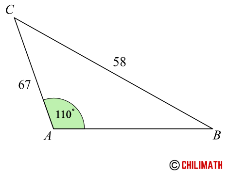 in triangle ABC, angle A is 110 degrees, side a is 58, and side b is 67
