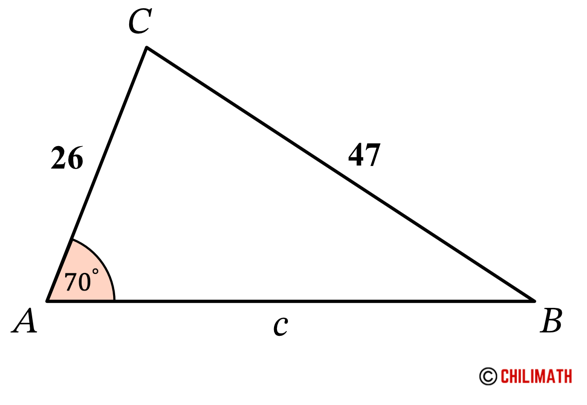 in triangle ABC, angle A is 70 degrees, side a is 47 and side b is 26