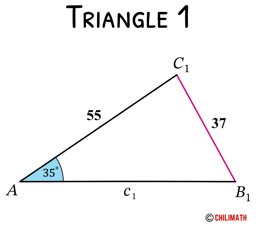 in triangle ABC, angle A is 35 degrees, side a is 37 and side b is 55