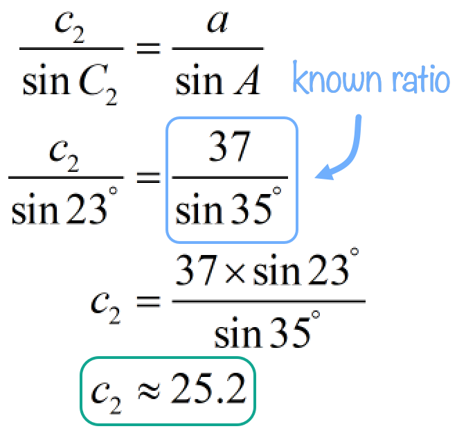 side c2 is approximately equal to 25.2